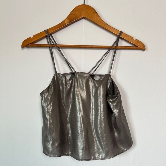 TOPSHOP 90’s Pewter Gold Metallic Crop Spaghetti Strap Top - Picture 6 of 6